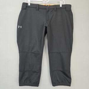 Under Armour Black Softball Capri Pants Sporty Activewear Womens Size L Zip Logo